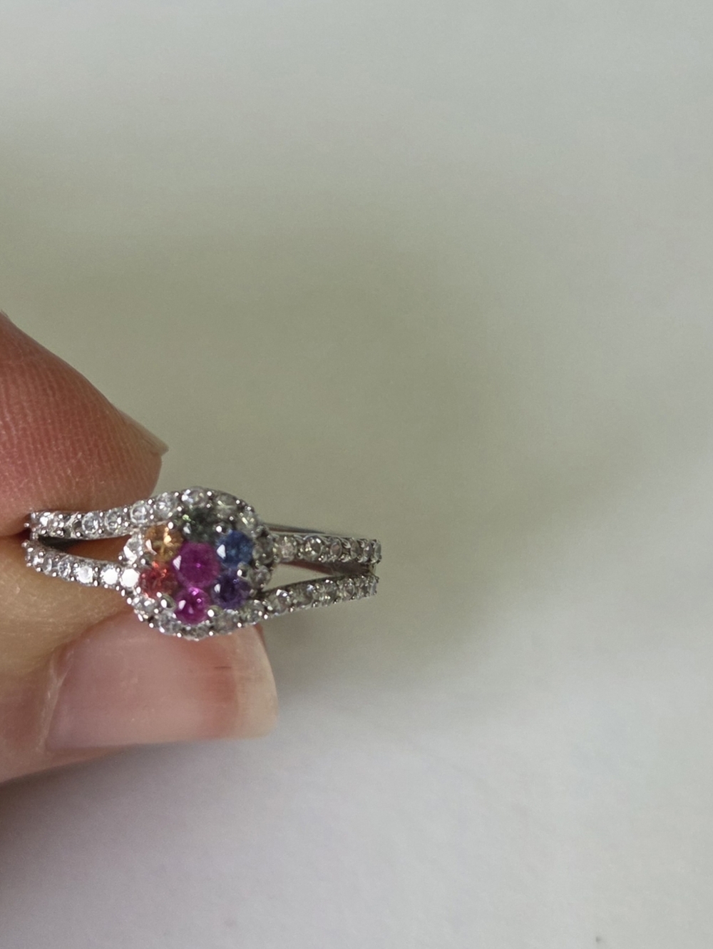Sterling Pastel Flower Crystal Ring
